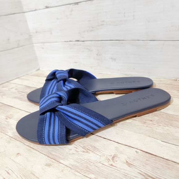 Rothy’s New The Knot in Cobalt Stripe Flat Sandal Slide Womens 8 - Picture 4 of 11